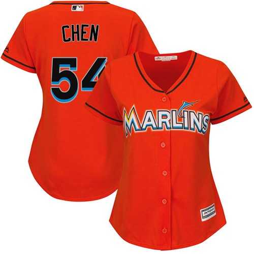 Women's Miami Marlins #54 Wei-Yin Chen Orange Alternate Stitched MLB Jersey