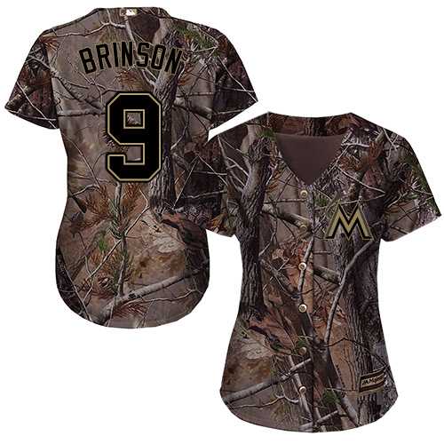 Women's Miami Marlins #9 Lewis Brinson Camo Realtree Collection Cool Base Stitched MLB Jersey