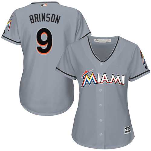 Women's Miami Marlins #9 Lewis Brinson Grey Road Stitched MLB Jersey