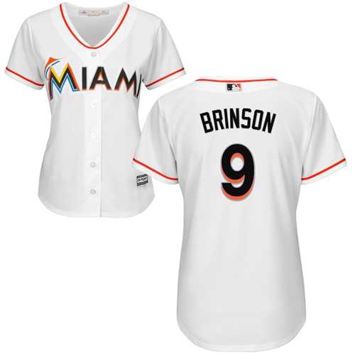 Women's Miami Marlins #9 Lewis Brinson White Home Stitched MLB Jersey