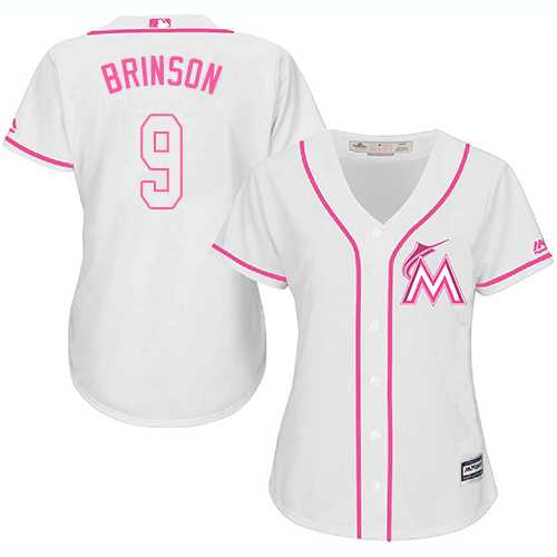 Women's Miami Marlins #9 Lewis Brinson White Pink Fashion Stitched MLB Jersey