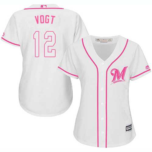 Women's Milwaukee Brewers #12 Stephen Vogt White Pink Fashion Stitched MLB