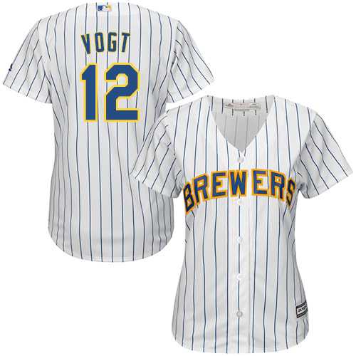 Women's Milwaukee Brewers #12 Stephen Vogt White Strip Home Stitched MLB