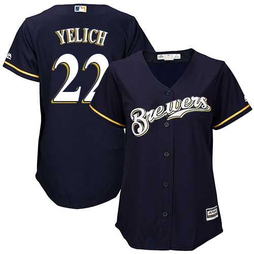 Women's Milwaukee Brewers #22 Christian Yelich Navy Blue Alternate Stitched MLB
