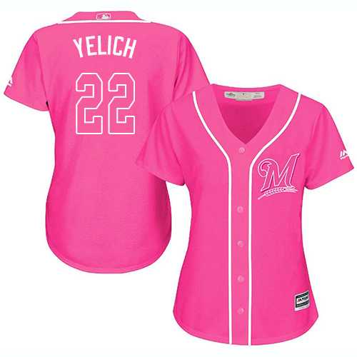Women's Milwaukee Brewers #22 Christian Yelich Pink Fashion Stitched MLB
