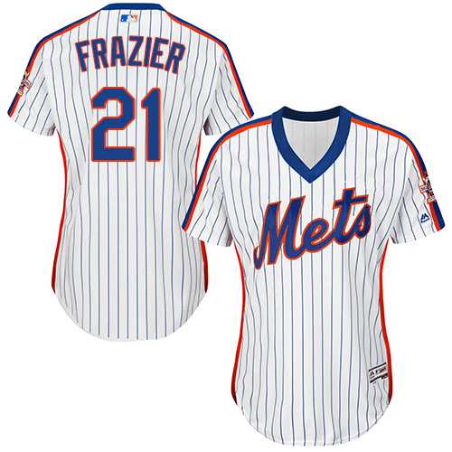 Women's New York Mets #21 Todd Frazier White(Blue Strip) Alternate Stitched MLB