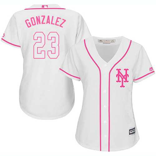 Women's New York Mets #23 Adrian Gonzalez White Pink Fashion Stitched MLB