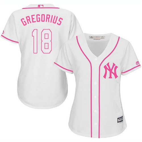 Women's New York Yankees #18 Didi Gregorius White Pink Fashion Stitched Baseball Jersey