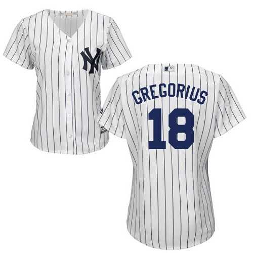 Women's New York Yankees #18 Didi Gregorius White Strip Home Stitched Baseball Jersey