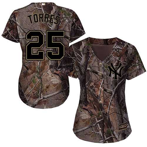 Women's New York Yankees #25 Gleyber Torres Camo Realtree Collection Cool Base Women's Stitched MLB Jersey