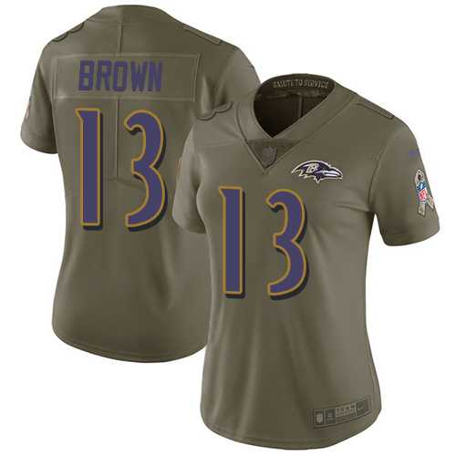 Women's Nike Baltimore Ravens #13 John Brown Olive Stitched NFL Limited 2017 Salute to Service Jersey