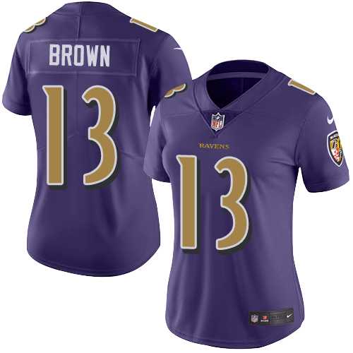 Women's Nike Baltimore Ravens #13 John Brown Purple Stitched NFL Limited Rush Jersey Women's Nike Baltimore Ravens #13 John Brown Purple Stitched NFL Limited Rush Jersey