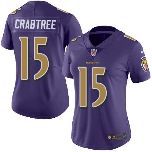 Women's Nike Baltimore Ravens #15 Michael Crabtree Purple Stitched NFL Limited Rush Jersey Women's Nike Baltimore Ravens #15 Michael Crabtree Purple Stitched NFL Limited Rush Jersey
