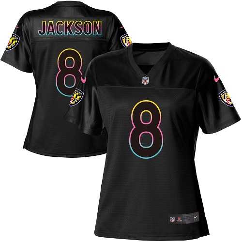Women's Nike Baltimore Ravens #8 Lamar Jackson Black NFL Fashion Game Jersey