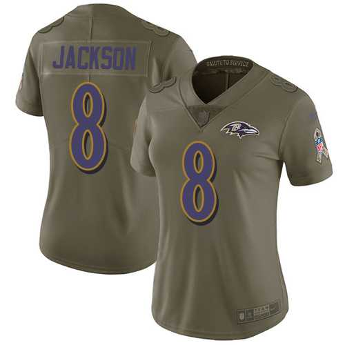 Women's Nike Baltimore Ravens #8 Lamar Jackson Olive Stitched NFL Limited 2017 Salute to Service Jersey