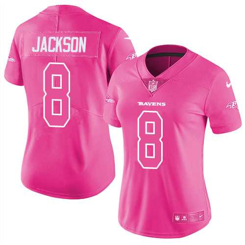Women's Nike Baltimore Ravens #8 Lamar Jackson Pink Stitched NFL Limited Rush Fashion Jersey