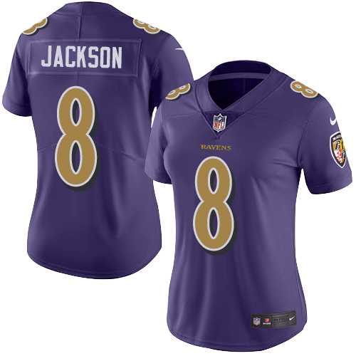 Women's Nike Baltimore Ravens #8 Lamar Jackson Purple Stitched NFL Limited Rush Jersey