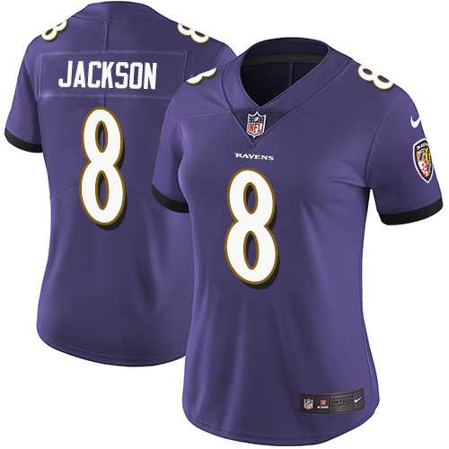 Women's Nike Baltimore Ravens #8 Lamar Jackson Purple Team Color Stitched NFL Vapor Untouchable Limited Jersey