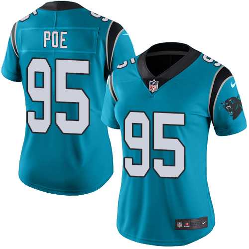 Women's Nike Carolina Panthers #95 Dontari Poe Blue Stitched NFL Limited Rush Jersey