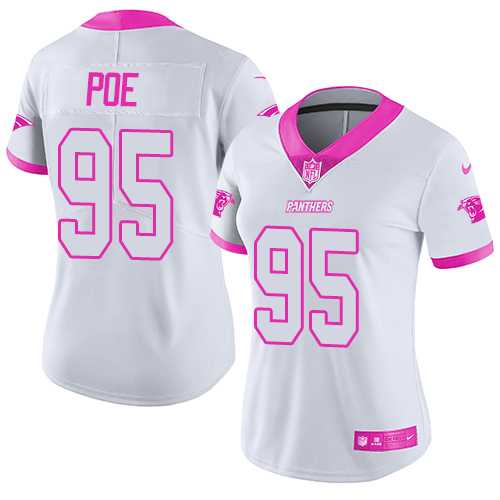 Women's Nike Carolina Panthers #95 Dontari Poe White Pink Stitched NFL Limited Rush Fashion Jersey