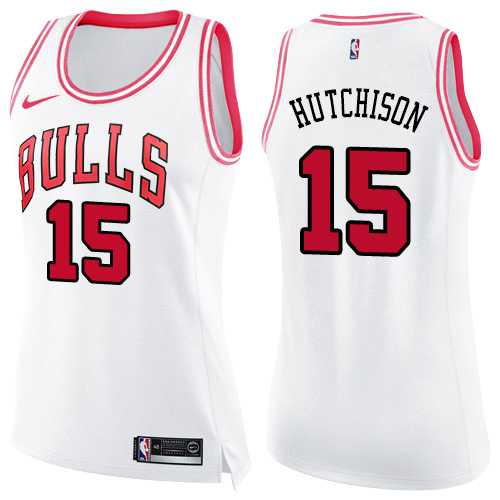 Women's Nike Chicago Bulls #15 Chandler Hutchison White Pink NBA Swingman Fashion Jersey