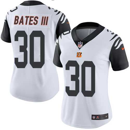Women's Nike Cincinnati Bengals #30 Jessie Bates III White Stitched NFL Limited Rush Jersey