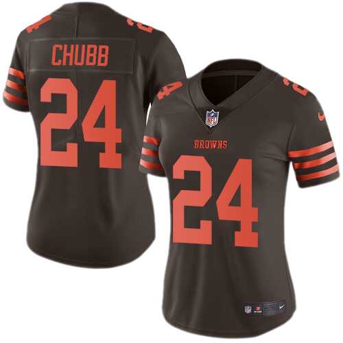 Women's Nike Cleveland Browns #24 Nick Chubb Brown Stitched NFL Limited Rush Jersey