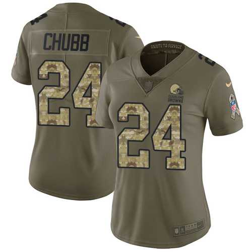 Women's Nike Cleveland Browns #24 Nick Chubb Olive Camo Stitched NFL Limited 2017 Salute to Service Jersey
