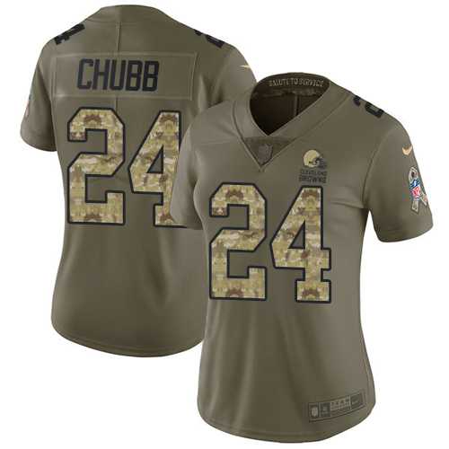 Women's Nike Cleveland Browns #24 Nick Chubb Olive Camo Stitched NFL Limited 2017 Salute to Service Jersey Women's Nike Cleveland Browns #24 Nick Chubb Olive Camo Stitched NFL Limited 2017 Salute to Service Jersey