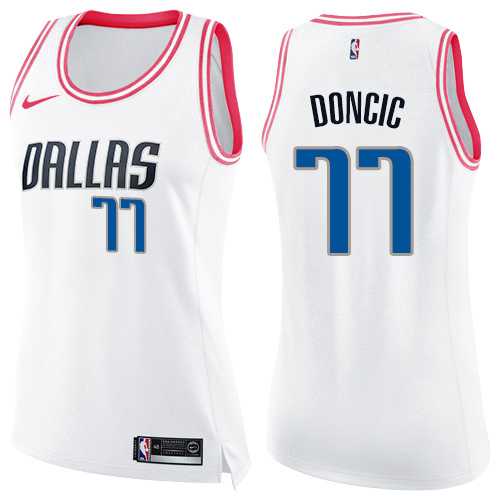 Women's Nike Dallas Mavericks #77 Luka Doncic White Pink NBA Swingman Fashion Jersey