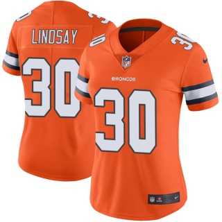 Women's Nike Denver Broncos #30 Phillip Lindsay Orange Stitched NFL Limited Rush Jersey