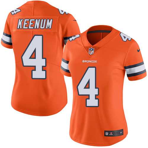 Women's Nike Denver Broncos #4 Case Keenum Orange Stitched NFL Limited Rush Jersey