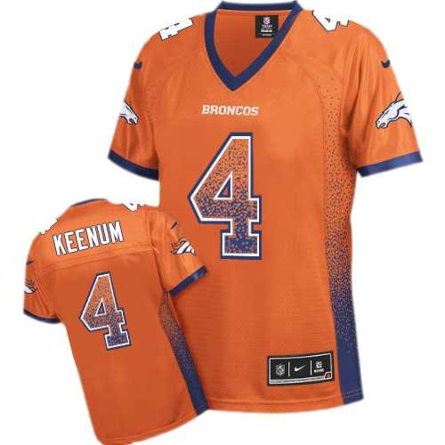 Women's Nike Denver Broncos #4 Case Keenum Orange Team Color Stitched NFL Elite Drift Fashion Jersey