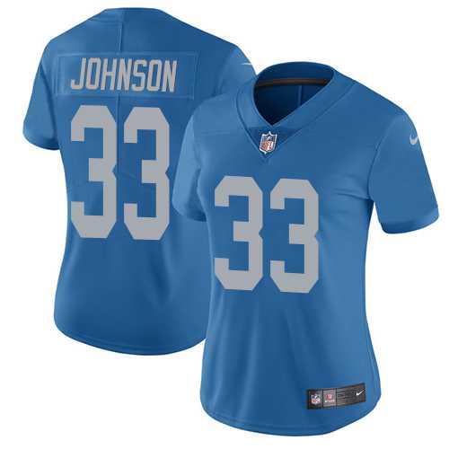 Women's Nike Detroit Lions #33 Kerryon Johnson Blue Throwback Stitched NFL Vapor Untouchable Limited Jersey
