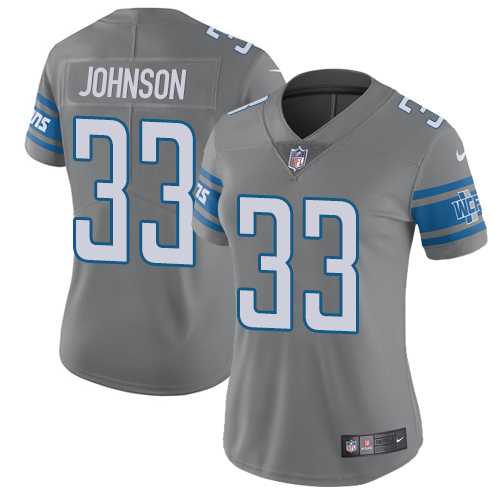 Women's Nike Detroit Lions #33 Kerryon Johnson Gray Stitched NFL Limited Rush Jersey