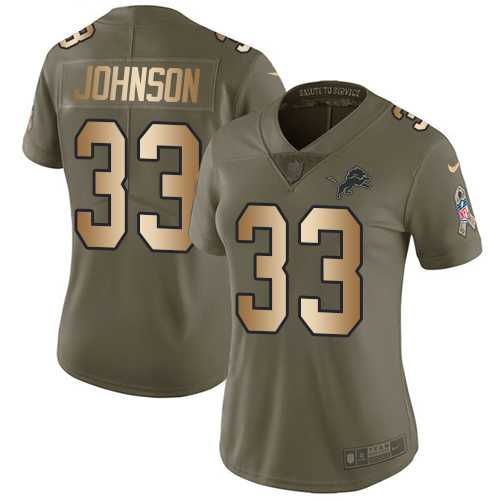 Women's Nike Detroit Lions #33 Kerryon Johnson Olive Gold Stitched NFL Limited 2017 Salute to Service Jersey