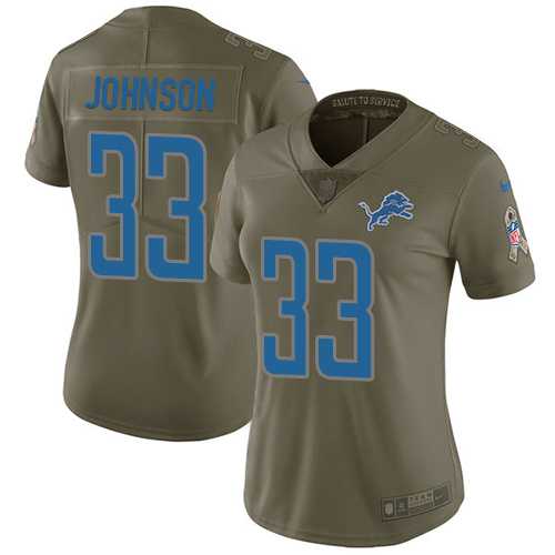 Women's Nike Detroit Lions #33 Kerryon Johnson Olive Stitched NFL Limited 2017 Salute to Service Jersey