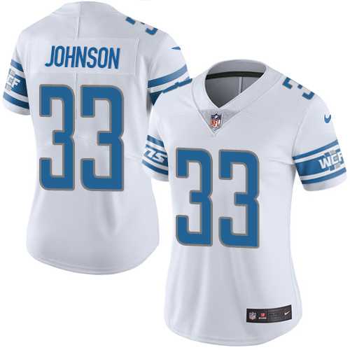 Women's Nike Detroit Lions #33 Kerryon Johnson White Stitched NFL Vapor Untouchable Limited Jersey