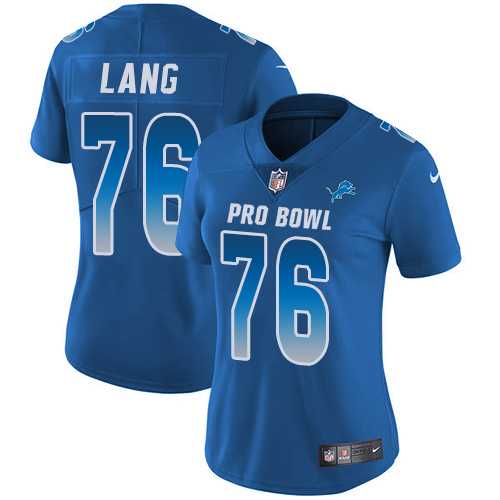 Women's Nike Detroit Lions #76 T.J. Lang Royal Stitched NFL Limited NFC 2018 Pro Bowl Jersey