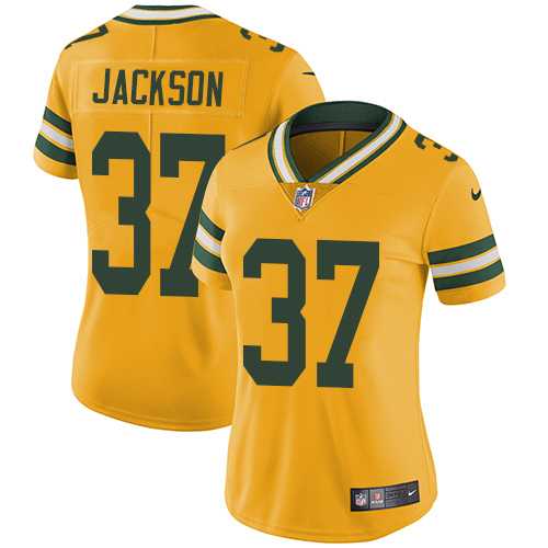 Women's Nike Green Bay Packers #37 Josh Jackson Yellow Stitched NFL Limited Rush Jersey