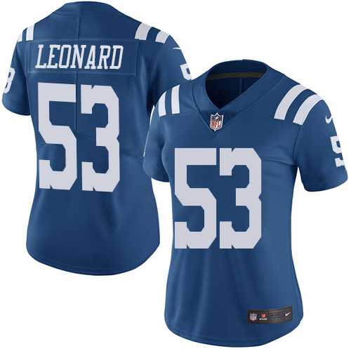 Women's Nike Indianapolis Colts #53 Darius Leonard Royal Blue Stitched NFL Limited Rush Jersey