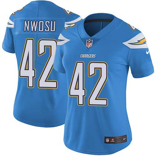 Women's Nike Los Angeles Chargers #42 Uchenna Nwosu Electric Blue Alternate Stitched NFL Vapor Untouchable Limited Jersey
