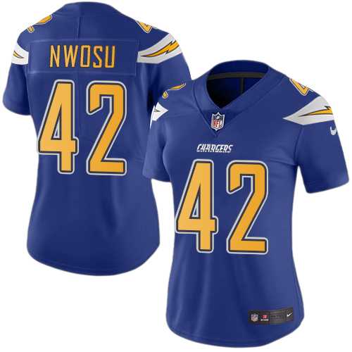 Women's Nike Los Angeles Chargers #42 Uchenna Nwosu Electric Blue Stitched NFL Limited Rush Jersey
