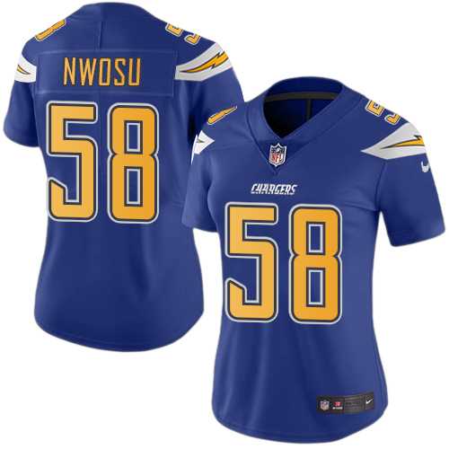 Women's Nike Los Angeles Chargers #58 Uchenna Nwosu Electric Blue Stitched NFL Limited Rush Jersey