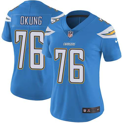 Women's Nike Los Angeles Chargers #76 Russell Okung Electric Blue Alternate Stitched NFL Vapor Untouchable Limited Jersey