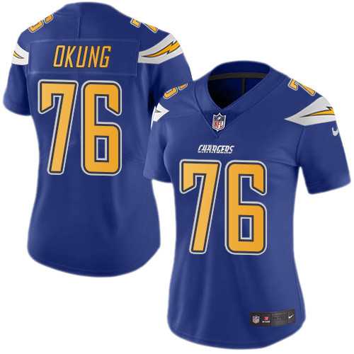 Women's Nike Los Angeles Chargers #76 Russell Okung Electric Blue Stitched NFL Limited Rush Jersey
