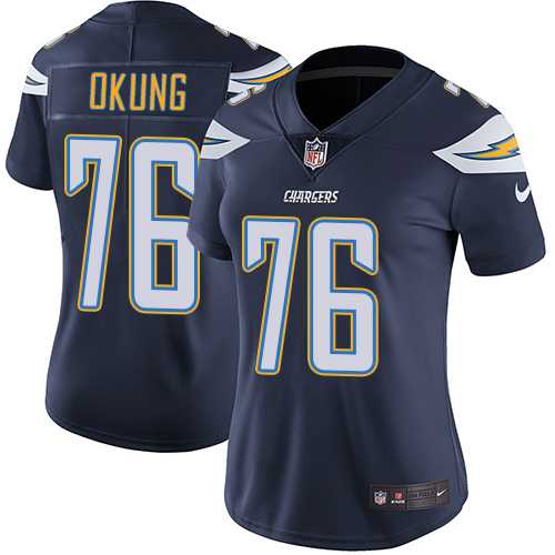 Women's Nike Los Angeles Chargers #76 Russell Okung Navy Blue Team Color Stitched NFL Vapor Untouchable Limited Jersey
