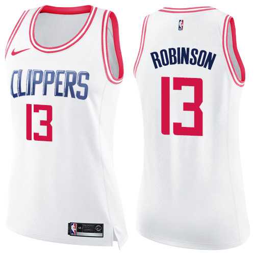 Women's Nike Los Angeles Clippers #13 Jerome Robinson White Pink NBA Swingman Fashion Jersey