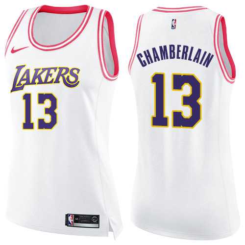 Women's Nike Los Angeles Lakers #13 Wilt Chamberlain White Pink NBA Swingman Fashion Jersey