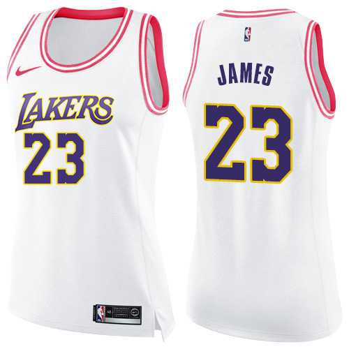 Women's Nike Los Angeles Lakers #23 LeBron James White Pink NBA Swingman Fashion Jersey